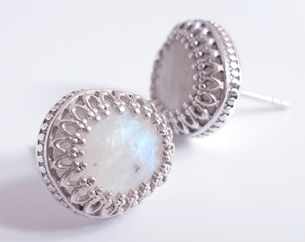 Moonstone 925 silver earrings Sparkle Studs Goldsmith Jewelry Stone Handmade Nature Natural Gemstone Oval Earring