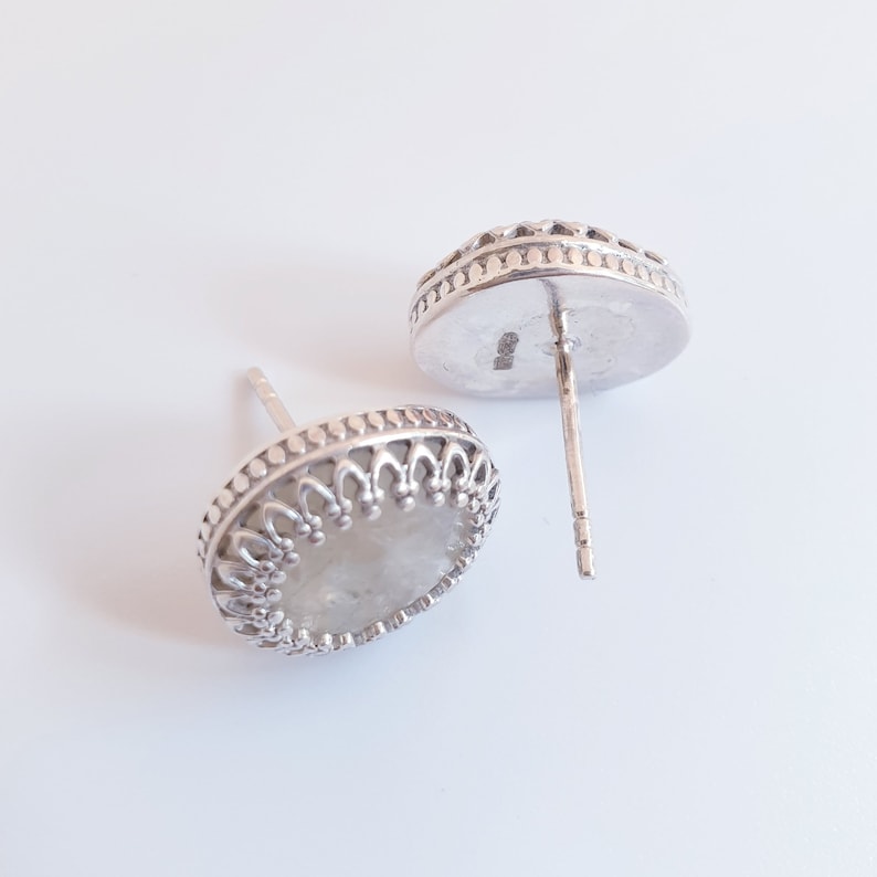 Moonstone 925 silver earrings Sparkle Studs Goldsmith Jewelry Stone Handmade Nature Natural Gemstone Oval Earring
