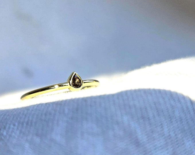 Featured listing image: Diamond Salt Pepper Pear 14k Gold Ring / Natural / Gemstone / 14 Karat / Smooth / Minimal gemstone jewelry / Alternative engagement / raw