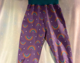 Harems arc-en-ciel griffonnés, tailles 0-10 ans, tissu adapté aux fesses, sarouels unisexes, pantalons confortables, pantalons en jersey