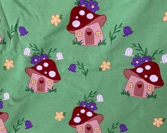 Toadstool house toddler top, long sleeve tee, mushroom house on green top, made to order, sizes newborn to ten years