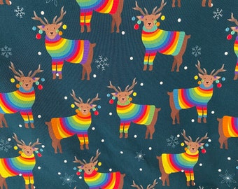 Rainbow reindeer harem romper, unisex romper, Sizes 0-5 years,  New Baby Gift, Comfy Romper, Jersey Dungarees