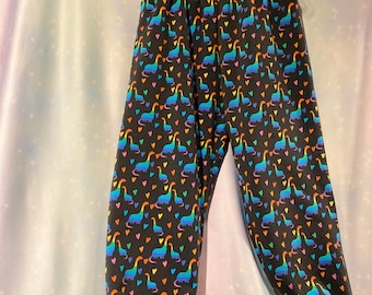 Rainbow dinosaurs harems, sizes 0-10 years, unisex harems, comfy pants,