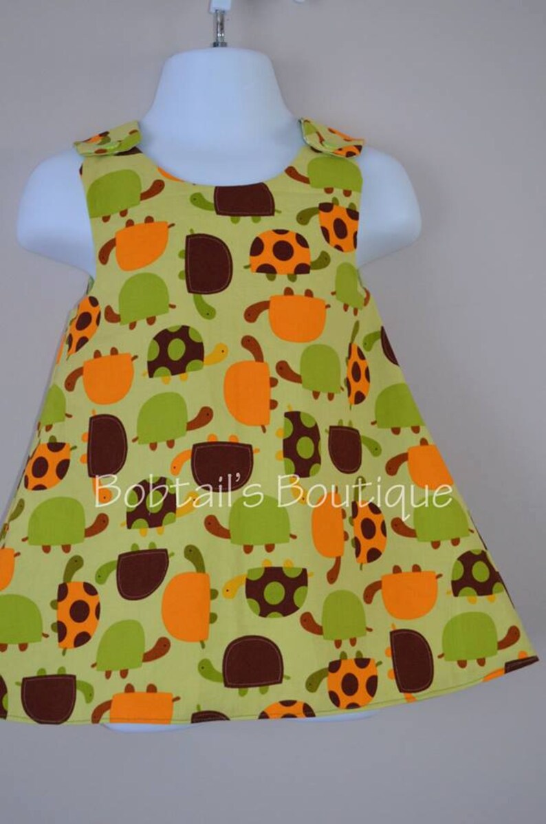 All Seasons Dress Toddler Girl/'s Dress Green Turtle Pinafore Dress Reversible A Line Dress Party dress Size 6 months