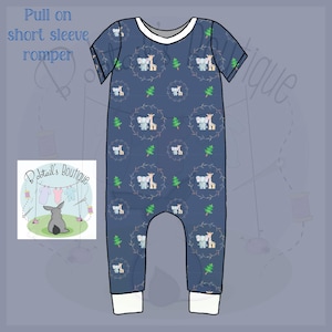 Elephant and giraffe pull on romper, cute baby all in one, unisex kids romper, sizes 0-8 years, made to order, playsuit.