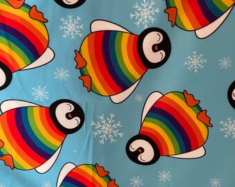 Rainbow penguins twirly skirt, winter skirt, sizes 3 months to 12 years, colourful skirt, birthday outfit, toddler gift,