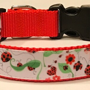 Dog Collar: Ladybugs 4 Leaves/Flowers Adjustable Collar/Leashes, Pet Supplies,Nature/Garden Gift,Veterinary Gift, Custom Dog Birthday Gift,