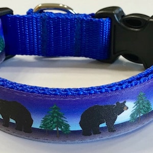 Bears,Yellowstone/Grand Tetons/Hunting,Black/Adjustable Dog Collar, Wildlife Collar, Forest/Camping/ Nature Dog Collar,Pet/Vet Supply/Gift