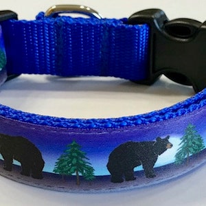 Bears,Yellowstone/Grand Tetons/Hunting,Black/Adjustable Dog Collar, Wildlife Collar, Forest/Camping/ Nature Dog Collar,Pet/Vet Supply/Gift