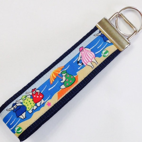 Beach Ladies/Umbrellas/Cruise Jacquard Wristlet KeyFob/Lanyard,Luggage/Backpack Tag, Surf and Sand Gift,Badge/Whistle Holder, Sewing Lanyard