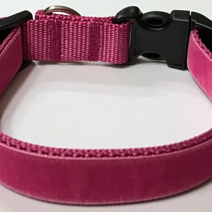 Velvet Dog Collar: Hot Pink Ribbon/Adjustable ,Puppy/Adult/Pet Collars, Pet Supplies/Accessories, Dog Gift, Veterinary Supply