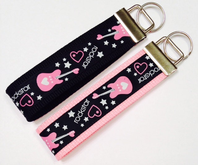 送料無料の通販 Music Wristlet Keyfob/lanyard, Rockstar and Guitar Ribbon Bags&Wallets