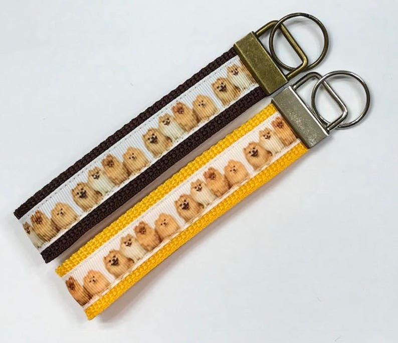 Dogs Pomeranian Ribbon Wristlet KeyFob/Lanyard/Dog Collar, Luggage/Backpack Tag, Teacher Badge/Whistle Holder, Souvenir, Vet Lanyard/Gift image 1