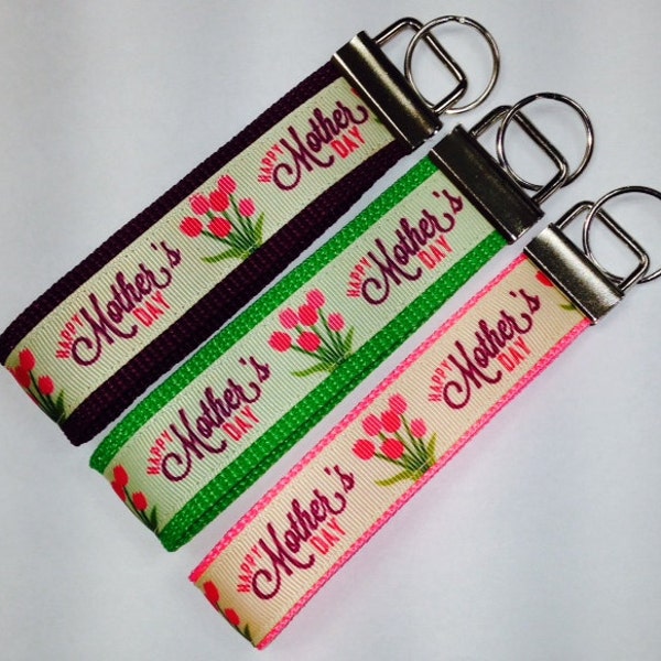 Mother's Day Wristlet Bracelet KeyFob/Lanyard: Mother and Tulips, Luggage/Backpack Tag, Grandma/Special Mom Gift Item/Key Ring/Purse Tag