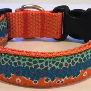 Fish/Trout/Fly Fishing Jacquard Ribbon Designer Dog Collar, Stream Animals Dog Collar, Pet Supplies, Veterinary Gift, Doggie Gift