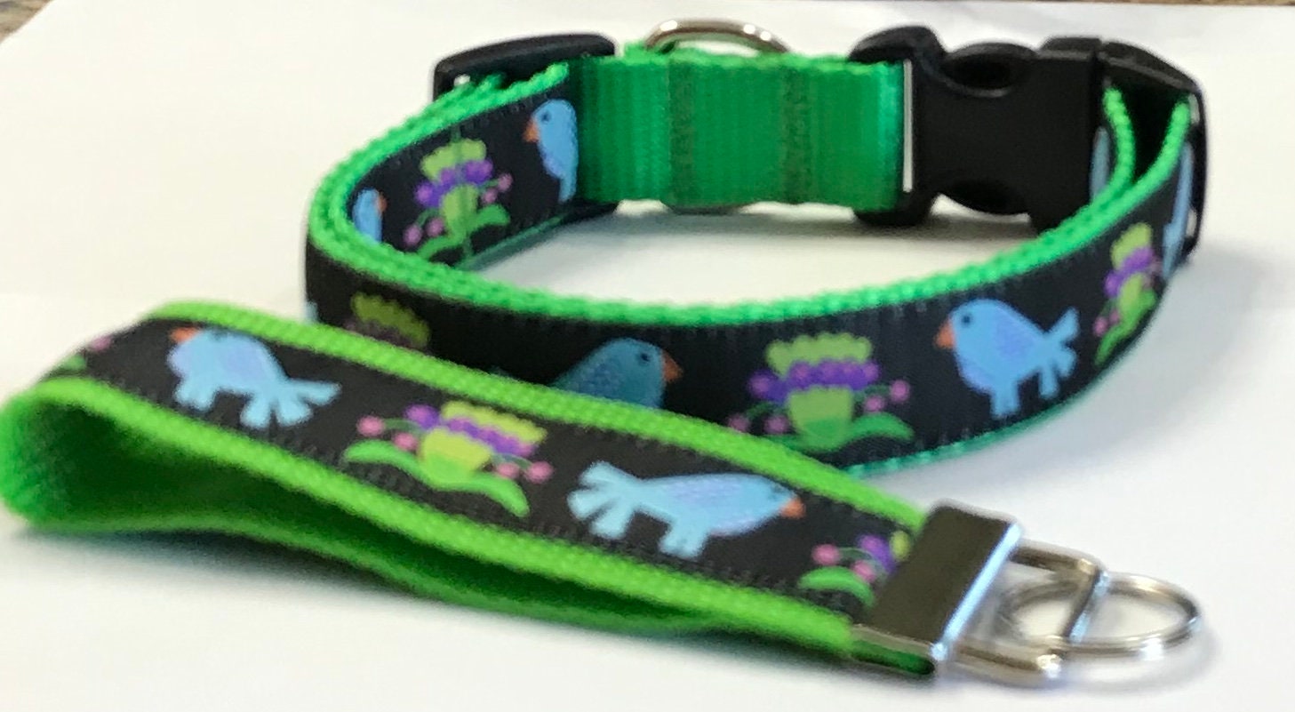 Sue Spargo Designer Folk Art Jacquard Ribbon Adjustable Dog Collar Birds/Flowers, Pet Supply, Pet Gift,, Gorgeous Flower, Vet Item