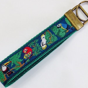 Jacquard Rainforest Birds KeyFob/Bracelet/Lanyard/Dog Collar , Parrots Luggage/Backpack Tag,Teacher/Wildlife Badge/Whistle Holder, Bird Gift