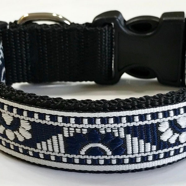 Dog Collar:Aztec/Southwestern Black/White/Navy Jacquard Ribbon, Adjustable Dog Collar, Pet Supplies/Accessories,Veterinary Gift/Accessories