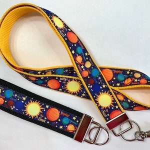 Science/Solar System/School/Teacher Ribbon Wristlet KeyFob/Lanyard, Luggage/Backpack Tag, Teacher Badge/Whistle Holder, Planets Lanyard