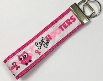 Breast Cancer Awareness Save the Hooters Ribbon Wristlet KeyFob/Lanyard, Pink Ribbon Luggage/Backpack Tag, Teacher Badge/Whistle Holder
