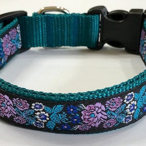 Dog Collar: Flowers Roses 5 Lavender Jacquard Ribbon Adjustable Dog Collar, Pet Supply/Accessories, Gift, Vet Item/Accessories,Botanical