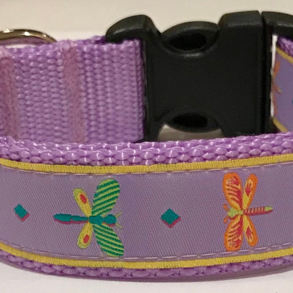 Dragonflies Jacquard Ribbon Adjustable Dog Collar/Key Fob/Lanyard, Puppy/Adult/Pet Supplies/Accessories, Pet/Vet Gift Item/Teacher Lanyard