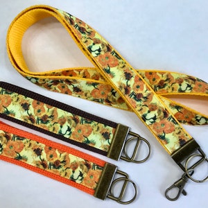 Van Gogh Inspired Sunflowers Ribbon Key Fob/Lanyard/Luggage Tag/Backpack Tag; Renaissance Art Masters Fop/Lanyard; Teacher Gift/