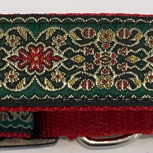 Dog Collar: Intricate Dark Green/Gold/Maroon DesignJacquard Ribbon Adjustable Collar, Gorgeous,Pet Supplies,Pet Collar,Vet Supplies,Dog Gift