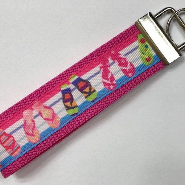 Flip Flops Summer/Beach Wristlet Bracelet KeyFob/Ring/Lanyard/ Dog Collar/Luggage/Backpack Tag, Beach Badge/Whistle Holder, Gift