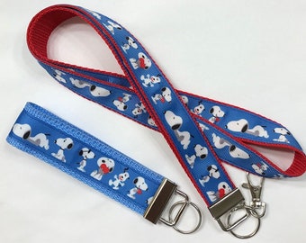 Snoopy Inspired and Hearts Lanyard, Wristlet KeyFob, Luggage/Backpack Tag,Teacher Badge/Whistle Holder, Souvenir,Birthday Prize