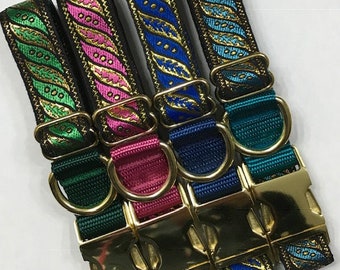 Dog Collar: Sparkle Russian 1 Gold/Colored Ribbon, Adjustable Collar, Pet Collars/Key Fobs/Lanyards, Pet Supplies, Dog Gift, Veterinary Gift