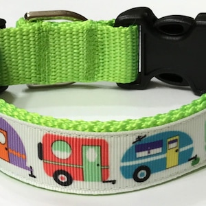 Retro Vintage Camper/Trailer Ribbon Dog Collar, Glamper Dog Collar, , Pet Supply, Dog Training, Souvenir, Pet Gift