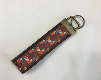 Fox What Does Fox Say Rustic Wristlet Ribbon Key Fob/Lanyard/Luggage/Backpack Tag, Souvenir, Nature Lover/Teacher Gift Item/Red Fox Key Fob