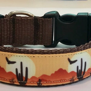 Desert NatureScape, Monument Valley, Cactus,Grosgrain Adjustable Dog Collar:Cactus, DesertSunrise,Travel, Camping/Nature, Rustic Dog Collar;