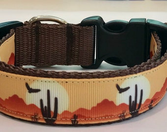 Desert NatureScape, Monument Valley, Cactus,Grosgrain Adjustable Dog Collar:Cactus, DesertSunrise,Travel, Camping/Nature, Rustic Dog Collar;