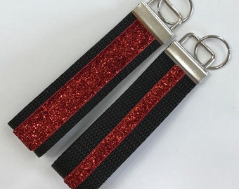 Thin Red Line Glitzy Key Fob,Fire Fighters/First Responders Sparkle Fob/Lanyard Dog Collar;Fire Fighters Lives Matter,First Responders Gift