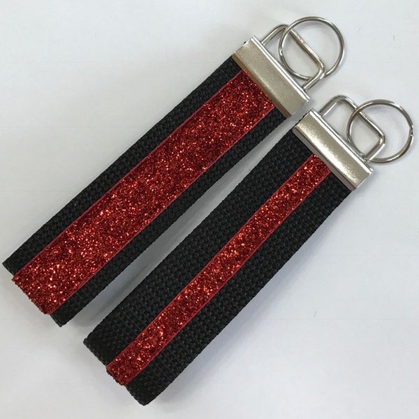 Thin Red Line Glitzy Key Fob,Fire Fighters/First Responders Sparkle Fob/Lanyard Dog Collar;Fire Fighters Lives Matter,First Responders Gift