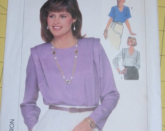 Women's 14 Small to Medium Blouse / Top Pattern - UNCUT Vintage 1980's Shirt Paper Sewing Pattern - Original Retro Fashion - Simplicity 7765