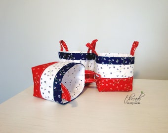 Handmade Mini Fabric Basket, RW&B fabric basket, Red White and Bloom