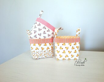 Handmade Fabric Basket, Mini Basket, SweetWater Spring Chicken, Yellow and Grey