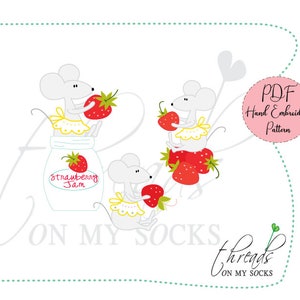 PDF Hand Embroidery Pattern, Strawberry Mouse, Hand Embroidery Pattern, Strawberry Snookers Stitching, Instant Download, PDF Pattern