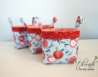 Handmade Fabric Basket, Apple Basket, Gift for Teacher
