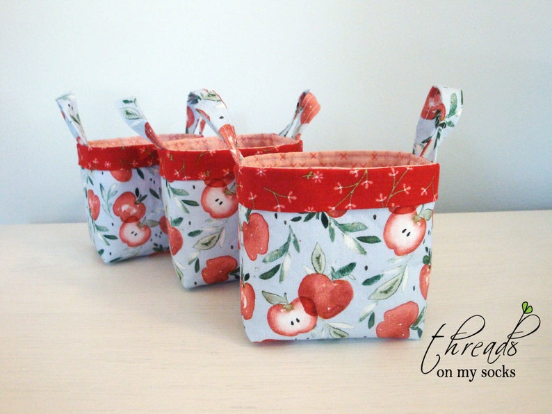 Handmade Fabric Basket, Apple Basket, Gift for Teacher image 1