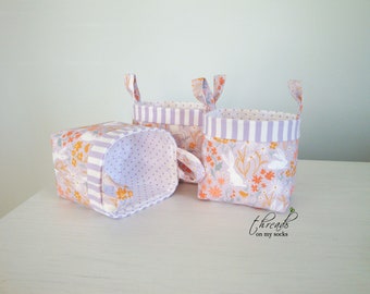 Handmade Mini Fabric Basket, Spring Bunnies,