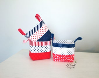 Handmade Fabric Basket, Red White & Blue, Mini Basket