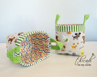 Handmade Fabric Basket, Mini Basket, Dog Lover Basket