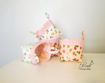 Handmade Mini Fabric Basket, Strawberry Basket, Spring Basket