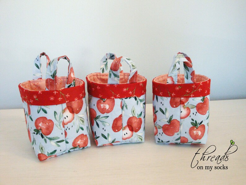 Handmade Fabric Basket, Apple Basket, Gift for Teacher image 3