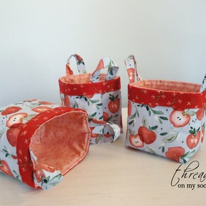 Handmade Fabric Basket, Apple Basket, Gift for Teacher image 2