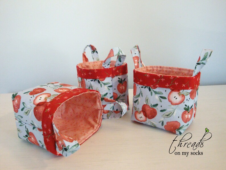 Handmade Fabric Basket, Apple Basket, Gift for Teacher image 2